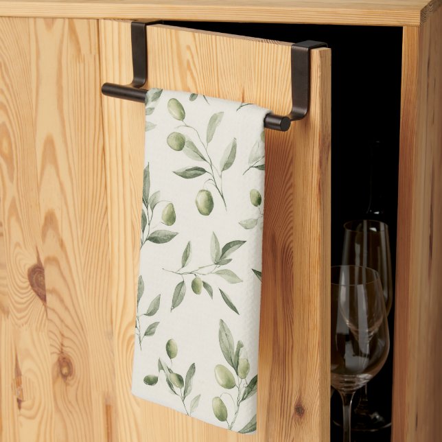 Rustic Olive Branch Mediterranean Pattern Kitchen Towel (Thirds Fold)