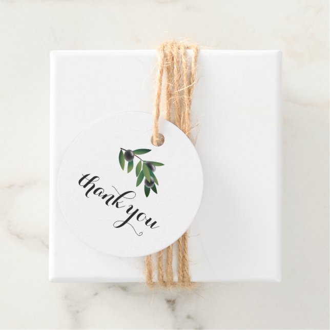 Rustic Olive Branch Thank You Favour Tag – Round (In Situ)