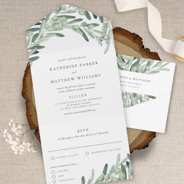 Rustic Olive Branch Watercolor Wedding All In One Invitation (Creator Uploaded)