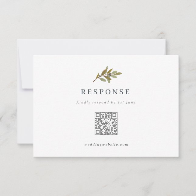 Rustic Olive Branch Wedding QR Code RSVP Card (Front)