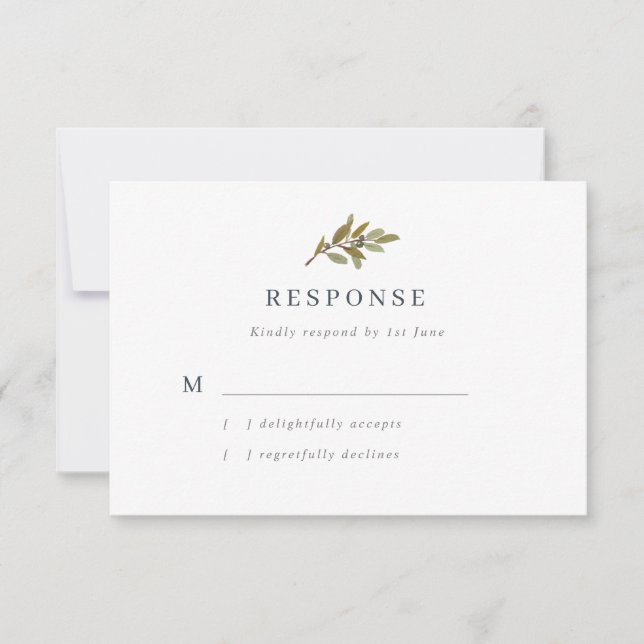Rustic Olive Branch Wedding RSVP Card (Front)