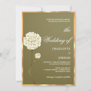 Rustic Olive Green and White Floral Wedding Invitation
