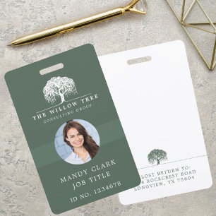 Rustic Olive Green & White Willow Tree Logo Photo Badge