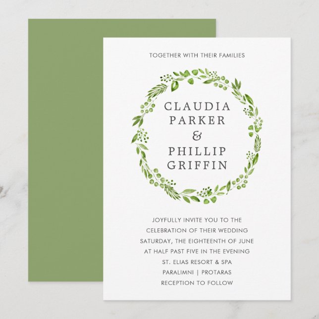 Rustic Olive Greenery Elegant Wedding Invitation (Front/Back)