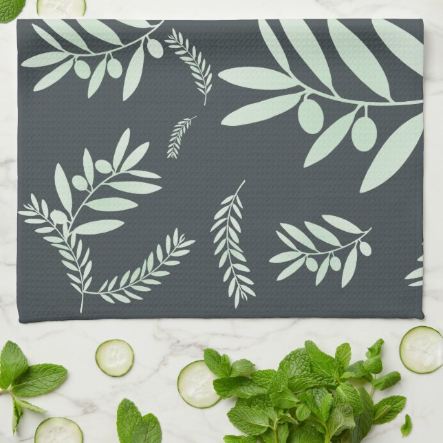 Rustic Olive Leaf Kitchen Towel – Mediterranean  (Folded)