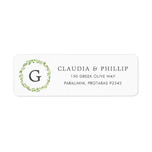 Rustic Olive Leaf Wreath Monogram Return Address