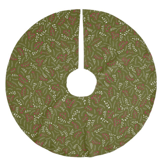 Rustic olive moss green foliage greenery pattern brushed polyester tree skirt (Front)
