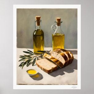 Rustic Olive Oil and Bread Kitchen Poster