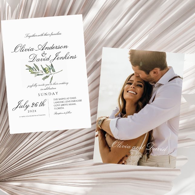 Rustic Olive Wedding Photo Script Elegant Wedding  Invitation (Creator Uploaded)