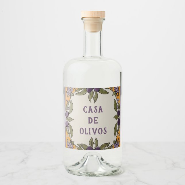 Rustic Olives Custom Text Olive Oil Liquor Bottle Label (Front)