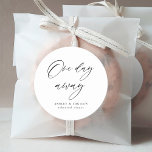 Rustic One Day Away Rehearsal Dinner Favour Classic Round Sticker<br><div class="desc">Rustic One Day Away Rehearsal Dinner Favour Stickers
Add custom text to the back to provide any additional information needed for your guests.</div>