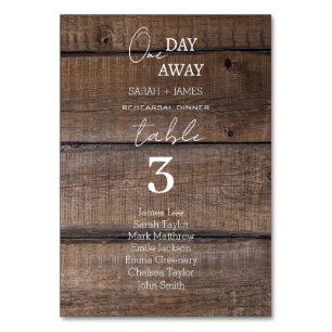 Rustic One Day Away Rehearsal Dinner Seating Chart Table Number