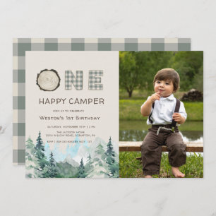 Rustic One Happy Camper Birthday Invitation