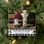Rustic One Photo Vintage Plaid Custom Christmas Ceramic Ornament<br><div class="desc">Introducing our Rustic One Photo Vintage Plaid Custom Christmas Ceramic Ornament, a delightful addition to your holiday decor. This ornament beautifully combines classic and modern elements, making it a perfect fit for a cozy and nostalgic Christmas atmosphere. Featuring a timeless black gingham pattern, this ornament adds a touch of rustic...</div>