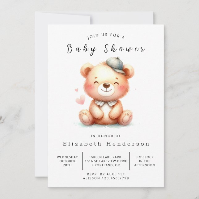  Rustic Online Bear Baby Shower Invitation (Front)