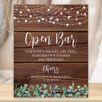 Rustic Open Bar Greenery String Lights Wedding
