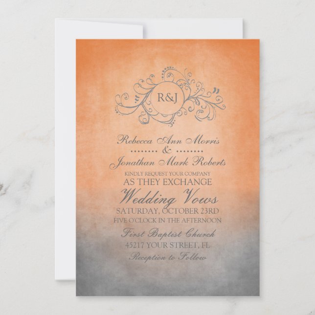 Rustic Orange and Grey Bohemian Wedding Invitation (Front)