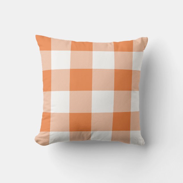 Rustic Orange and White Buffalo Check Plaid Throw Pillow (Front)