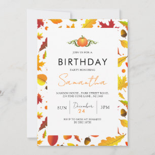 Rustic Orange Autumn Fall Birthday  Invitation