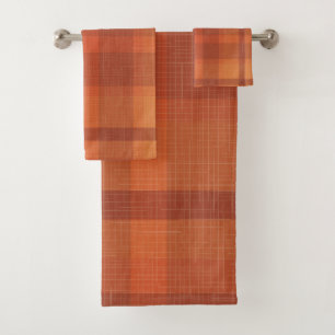 Rustic Orange Autumn  Fall Plaid Tartan  Bath Towel Set