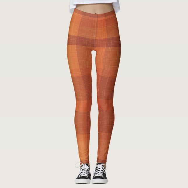 Rustic Orange Autumn  Fall Plaid Tartan  Leggings (Front)