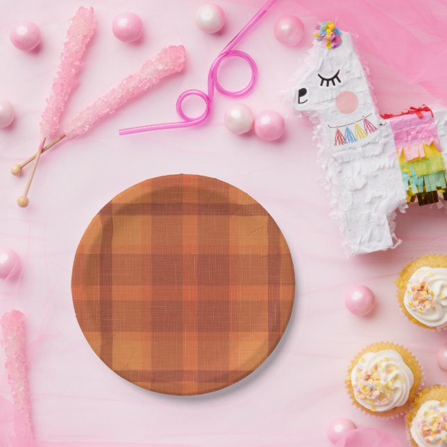 Rustic Orange Autumn  Fall Plaid Tartan  Paper Plate (Party)