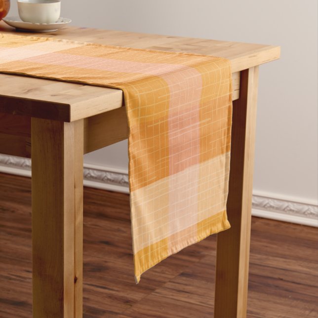 Rustic Orange Autumn  Fall Plaid Tartan  Short Tab Table Runner (In Situ)
