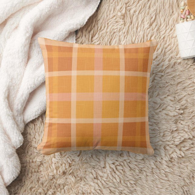 Rustic Orange Autumn  Fall Plaid Tartan  Throw Pil Throw Pillow (Blanket)