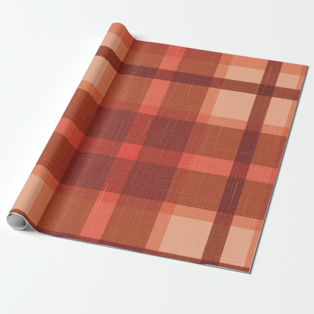 Rustic Orange Autumn  Fall Plaid Tartan Wrapping P Wrapping Paper (Unrolled)
