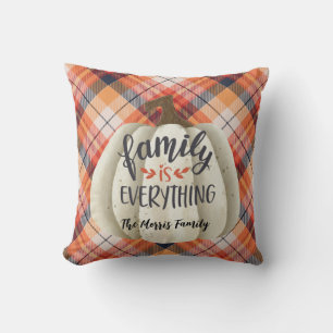 Rustic Orange Autumn Plaid Watercolor Pumpkin Throw Pillow