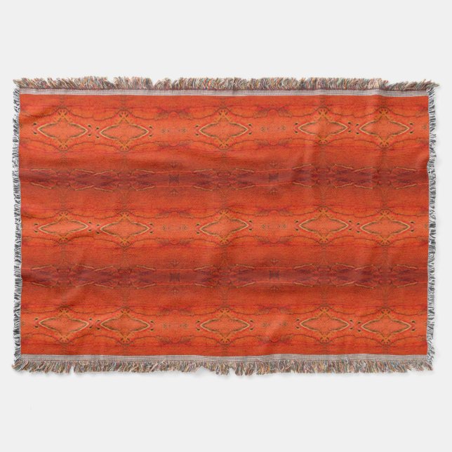 Rustic Orange Aztec Pattern Throw Blanket (Front)