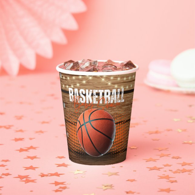 Rustic Orange Basketball Baby Shower Paper Cups (Insitu)