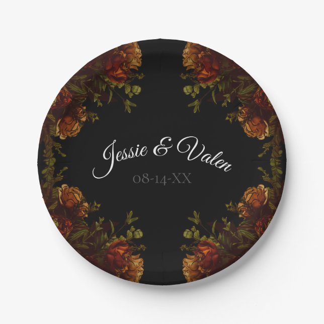 Rustic Orange Black Elegant Wedding Invitation Paper Plate (Front)