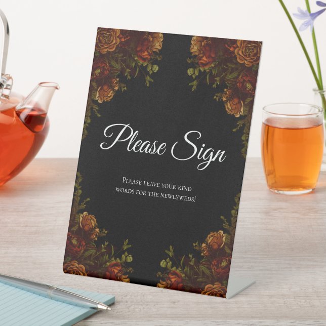 Rustic Orange Black Elegant Wedding Invitation Pedestal Sign (In SItu)