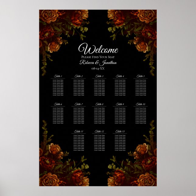 Rustic Orange Black Elegant Wedding Invitation Poster (Front)