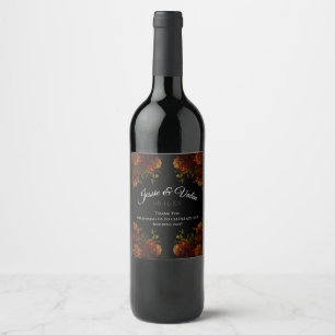 Rustic Orange Black Elegant Wedding Wine Label