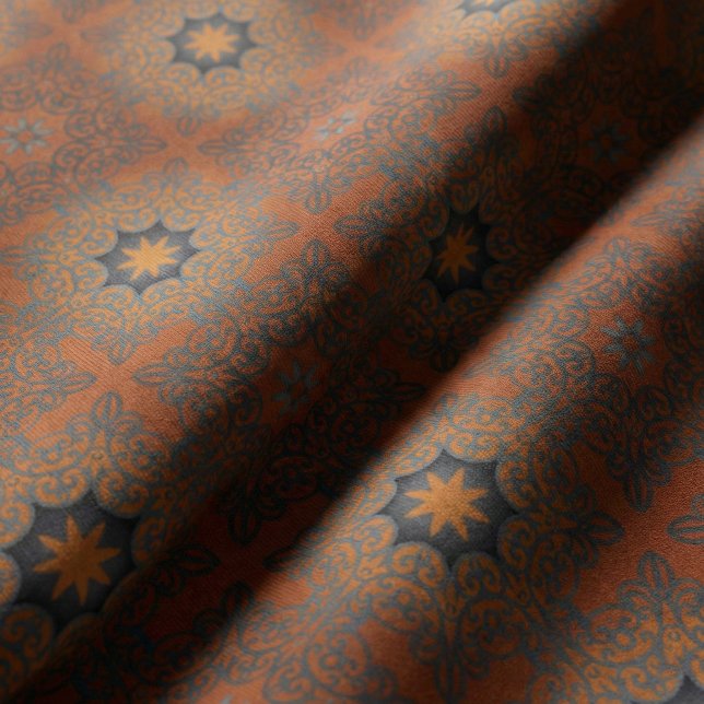 Rustic Orange Black Moroccan Arabesque Damask Fabric (Creator Uploaded)