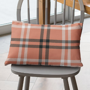 Rustic Orange Black Plaid Pattern Summer Autumn Lumbar Pillow