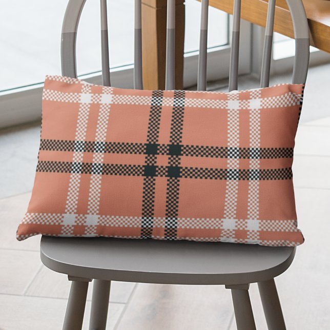 Rustic Orange Black Plaid Pattern Summer Autumn Lumbar Pillow (Creator Uploaded)