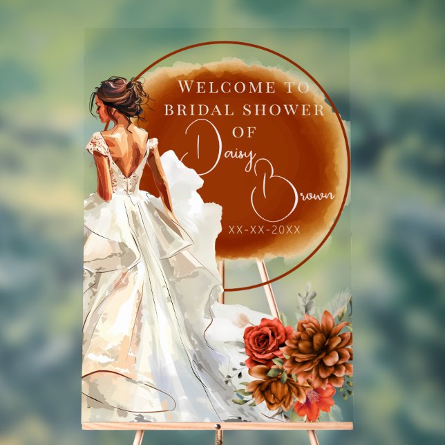 Rustic Orange Boho sunset Bridal Shower Acrylic Sign (Neutral)