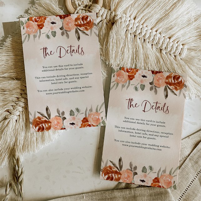 Rustic Orange Boho | Watercolor Wedding Details Enclosure Card (Creator Uploaded)