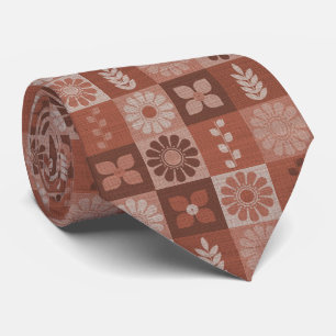 Rustic Orange Brown Geometric Pattern Neck Tie