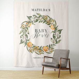 Rustic orange citrus botanical baby shower party tapestry