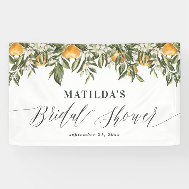 Rustic orange citrus botanical bridal shower party banner (Horizontal)