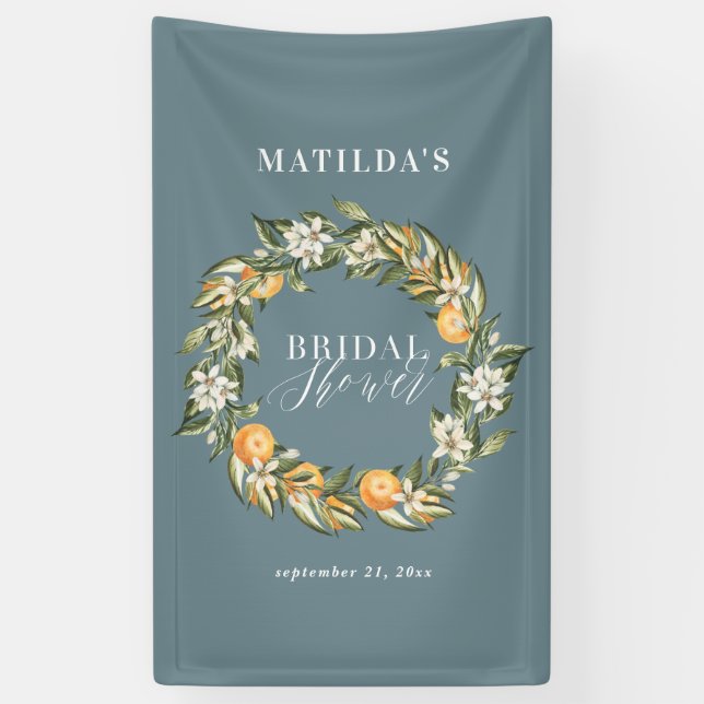 Rustic orange citrus botanical bridal shower party banner (Vertical)