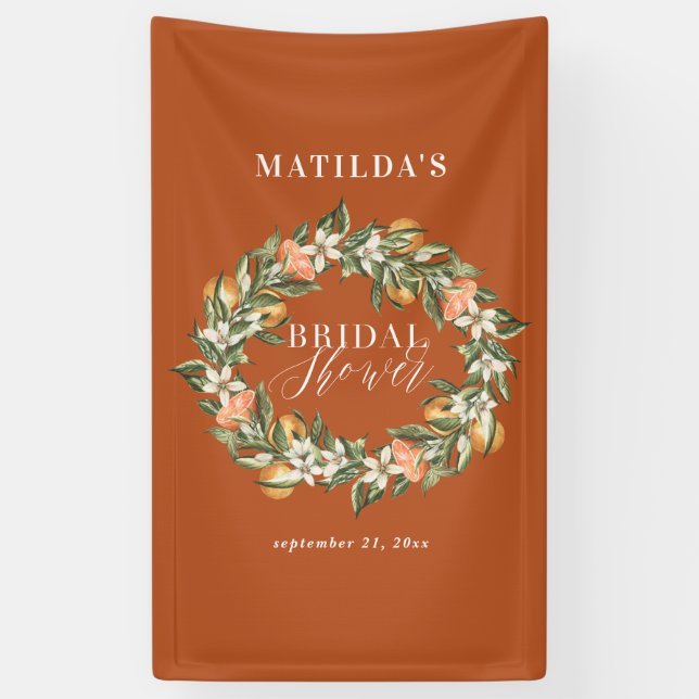 Rustic orange citrus botanical bridal shower party banner (Vertical)