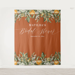 Rustic orange citrus botanical bridal shower party tapestry