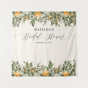 Rustic orange citrus botanical bridal shower party tapestry