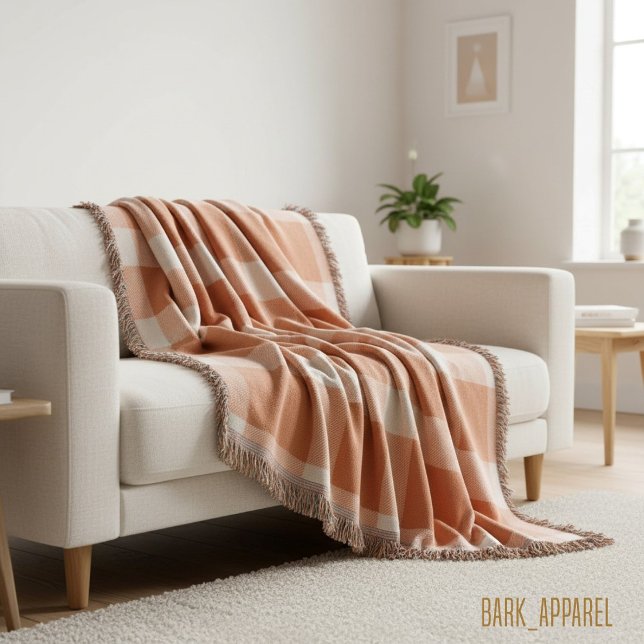 Rustic Orange & Cream Buffalo Plaid Farmhouse Throw Blanket (Creator Uploaded)