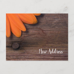 Rustic Orange Daisy and Barn Wood New Address Announcement Postcard